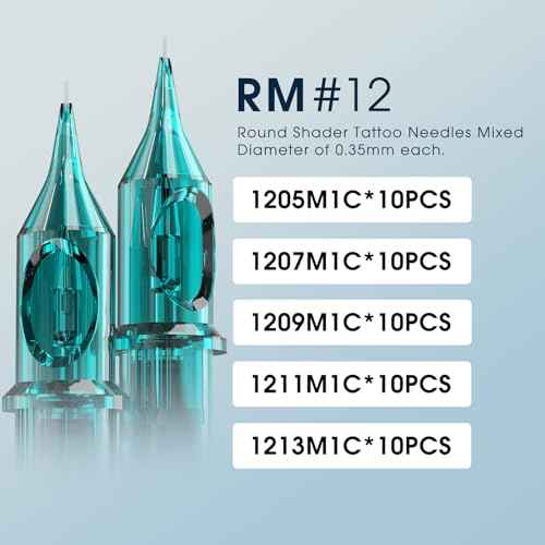 INKin Tattoo Cartridge Needles 50Pcs Assorted Mixed Size Curved/Round Magnum #12 Standard 5RM/7RM/9RM/11RM/13RM Tattoo Needles with Safety Membrane for Tattoo Gun Machine Pen