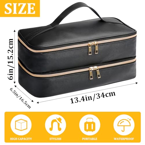 Travel Carrying Case for Shark Flex Style, Double Layer Storage Case for Shark SpeedStyle Hair Dryer Attachments, Waterproof PU Leather Organizer Bag for Shark Flexstyle Airwrap Styler (Black)