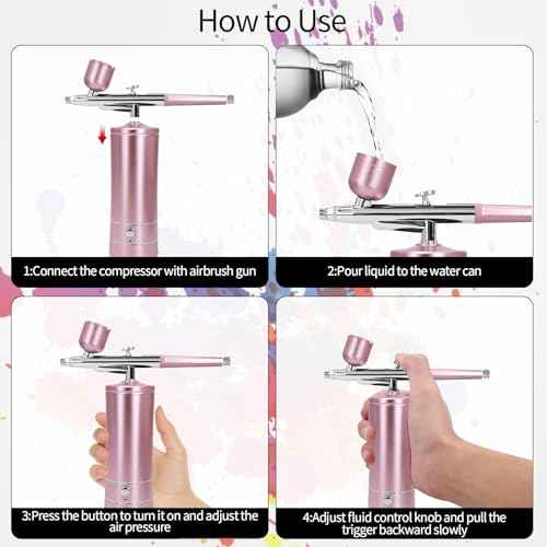 Airbrush Kit Air Brush Kit With Airbrush Compressor Nail Charms Wireless Air Brush for Barber, Nail Art, Cake Decor, Makeup, Model Painting (Pink)
