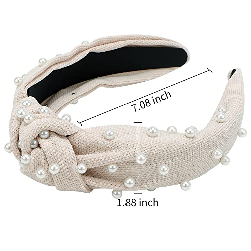 Pearl Knotted Headbands: 2Pcs Black Beaded Jeweled Embellished Hair Accessories Gift for Women