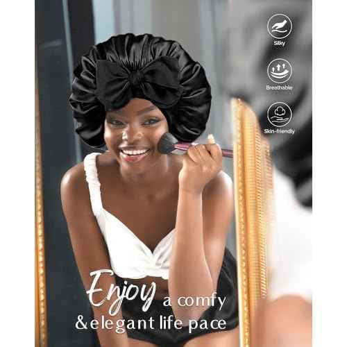 Yanibest Adjustable Satin Bonnet for Sleeping, Double Layer Silk Hair Bonnet with Tie Band for Unisex Women Men Curly Natural