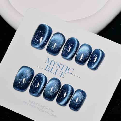 GAOY 16ml Deep Blue Cat Eye Gel Nail Polish, Glitter Holographic Nail Polish with Magnet, Reflective Translucent UV Gel, 2929 Mystic Blue