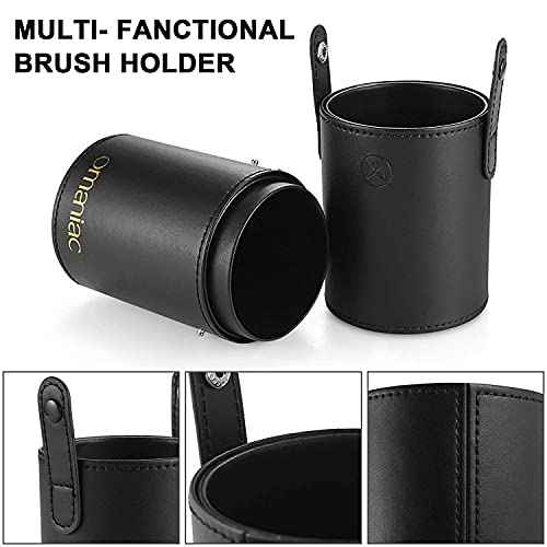 OMANIAC Makeup Brush Set Professional, 12 Pearlescent Wood Handle Makeup Brushes, Premium Cruelty-Free Synthetic Fiber Hair, Travel Make up Brushes Set with Case (Black).