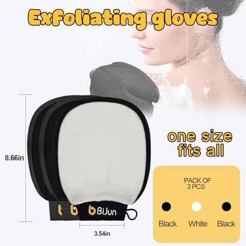 BiJun Exfoliating Glove, Moroccan Kessa Scrub Exfoliating Gloves, Deep Exfoliating Mitt Body Scrub Premium Scrub, at Home Shower or Bath Exfoliating Gloves for Dead Skin Remover