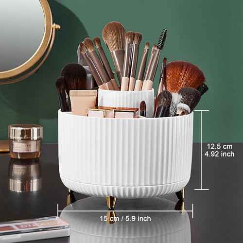 Diesisa Makeup Brush Holder Organizer,360¡Æ Rotating Makeup Brush Organizer,5 Slot Make up Brushes Cup for Cosmetics, Nail Polish, Art Supply, Bathroom Vanity Desktop Organizer - White