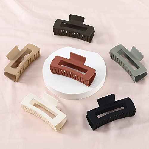 4 Inch Big Hair Claw Clips 6 Pcs Large Claw for Thick Hair Square Hair Clips for Women Rectangle Hair Clips Nonslip Acrylic Banana Jaw Clips Hair Accessories for Girls (Brown)