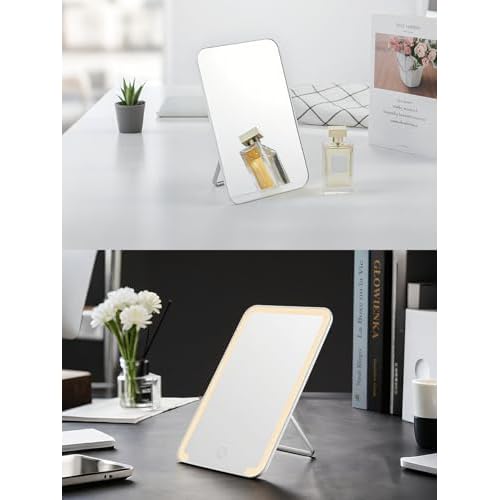 OMIRO Desk Makeup Mirror, 8 x 5 inches Table Mirror with Foldable Stand and Hanging Hole for Shaving and Travelling, White