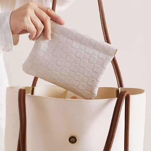 Leather Pocket Cosmetic Bag for Purse,Coin Purse Lipstick Cosmetic Accessories Organizer, Travel Kit Storage Pouch,Waterproof Portable No Zipper Self-closing Small Makeup Pouch for Women