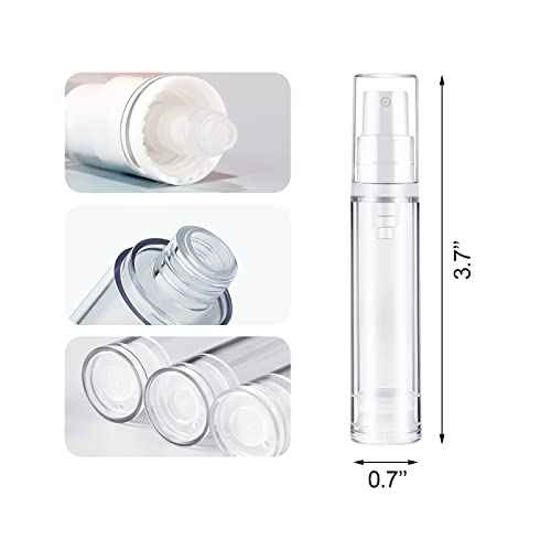 BlingKingdom 3pcs 10Ml Empty Airless Pump Bottle Refillable Clear Travel Lotion Pump Containers Vacuum Cosmetic Container Vacuum Press Pump Bottles for DIY Foundation, Gel, Essence, Moisturiser