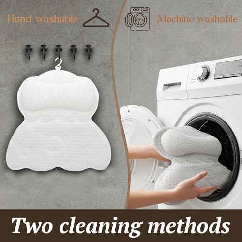 Bath Pillow, Luxury Bath Pillows for Tub Neck and Back Support, Bathtub Pillow - 4D Breathable Air Mesh Fabric with 6 Non-Slip Suction Cups, Bath Accessories White