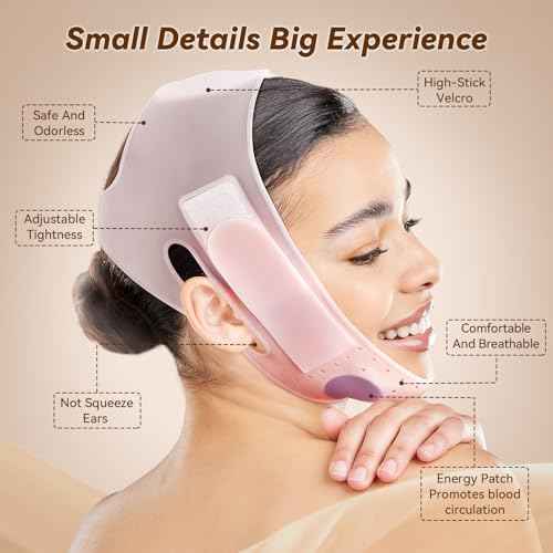 JUSRON V-Line Mask Chin Up Mask Face Strap, Soft Silicone Chin Strap V Shaped Face Mask 23-27 Inches (Pink)