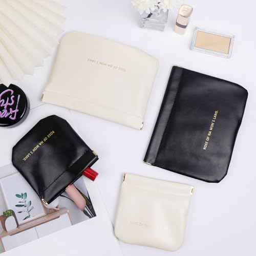 4Pcs Small Makeup Bag for Purse, Mini Travel Cosmetic Bags for Women Portable Coin Purse Lipstick Organizer Makeup Pouch (Black and White)