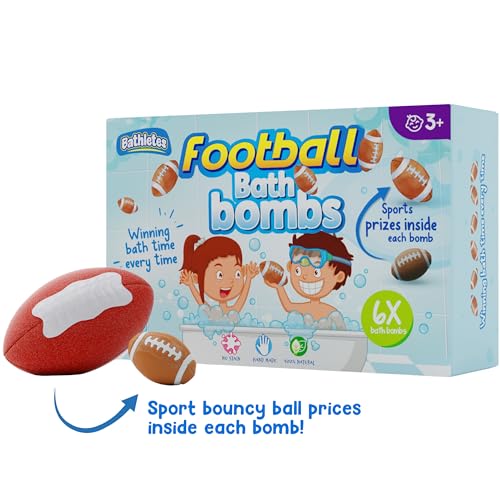 6pc Sporty Kids Bath Bombs with Surprise Inside - Perfect for Birthdays, Holidays (Football)