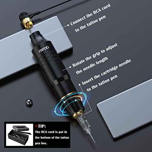 ITATOO Tattoo Gun for Beginners Cartridge Tattoo Machine Kit with Tattoo Inks Power Supply Tattoo Pen Kit WTK164(Black)