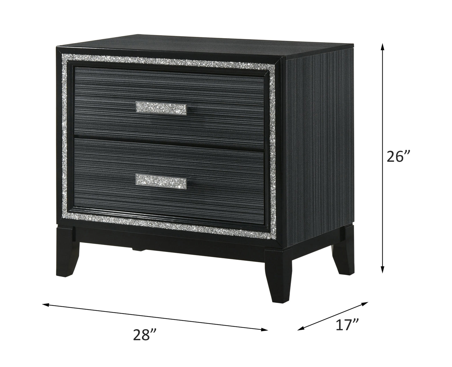 Weathered Black Finish Nightstand with Silver Trim