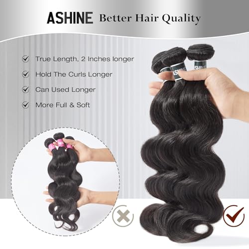 ASHINE Human Hair Bundle Body Wave Straight, Unprocessed Cambodian Raw Hair Bundles for Women Natural Black 24 Inch, Keep Soft and Silky After Multiple Washes