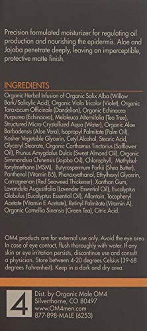 Organic Male OM4 Oily Step 4: Weightless Equalizing Moisture Complex, Moisturizer for Oily Skin to help reduce shine and breakouts for men