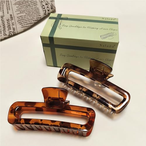 Hair Claw Clips 5 Inch XL Unbreakable Glossy Rectangle Square Extra Large Tight Strong Clip Neutral Colors for Thick Curly Long Hair Women - 2 Pack