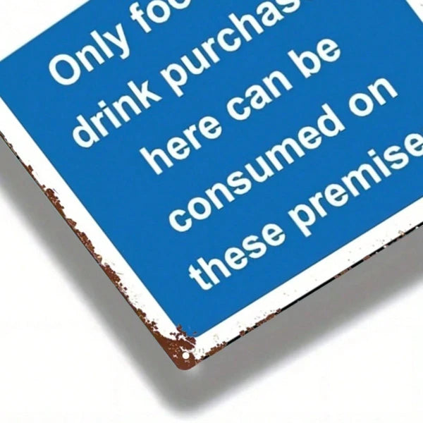 Vintage Blue Metal Sign - Food & Drinks Only Allowed Here