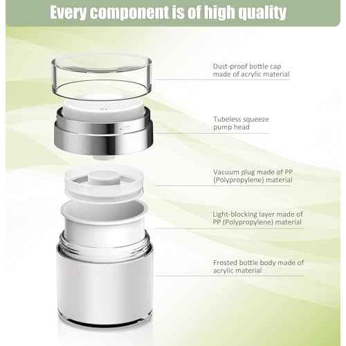 Airless Pump Jar, 1.7 oz Airless Pump Bottles, Travel Lotion Container ? Vacuum Dispenser for Cream ? Leak-Proof TSA-Friendly Design Keeps Cream Fresh ? Multi-Purpose for Lotion, Sunscreen (2 Pack)