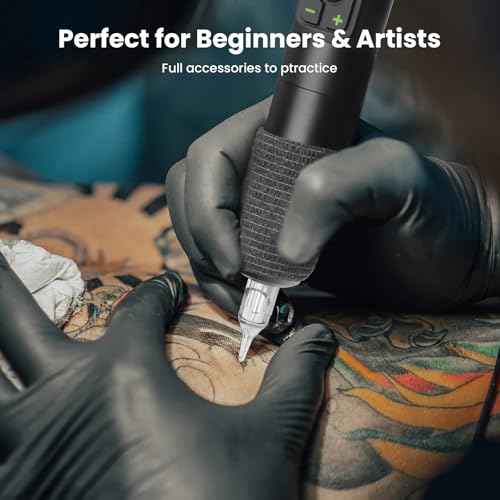 GEEKERA Wireless Tattoo Gun Machine, Rotary Cartridge Tattoo Pen Professional with 2000mAh Battery Supply, 6-8h Long Time, Powerful Motor, Large LCE Display, for Professionals and Beginners