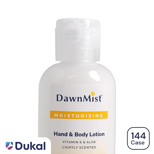 Dukal DawnMist Hand and Body Lotion with Dispensing Cap, 2 oz. – Pack of 144 Travel-Sized Moisturizing Bottles for Soft, Hydrated Skin
