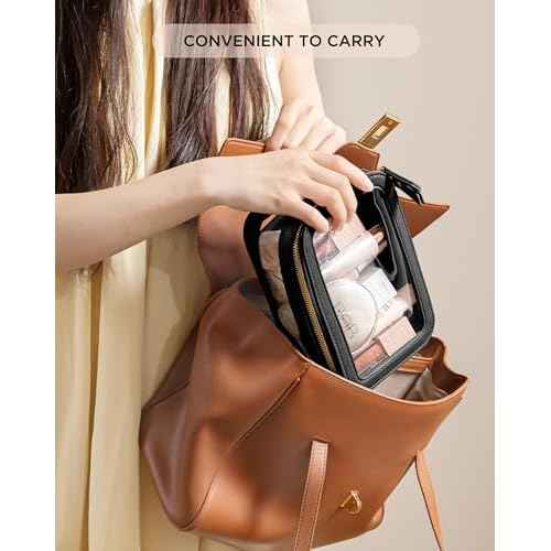 Medium Clear Makeup Bag for Women, Portable Travel Makeup Bag Organizer Waterproof Toiletry Bag Cute Makeup Bags Cosmetic Bag Makeup Pouch, Black