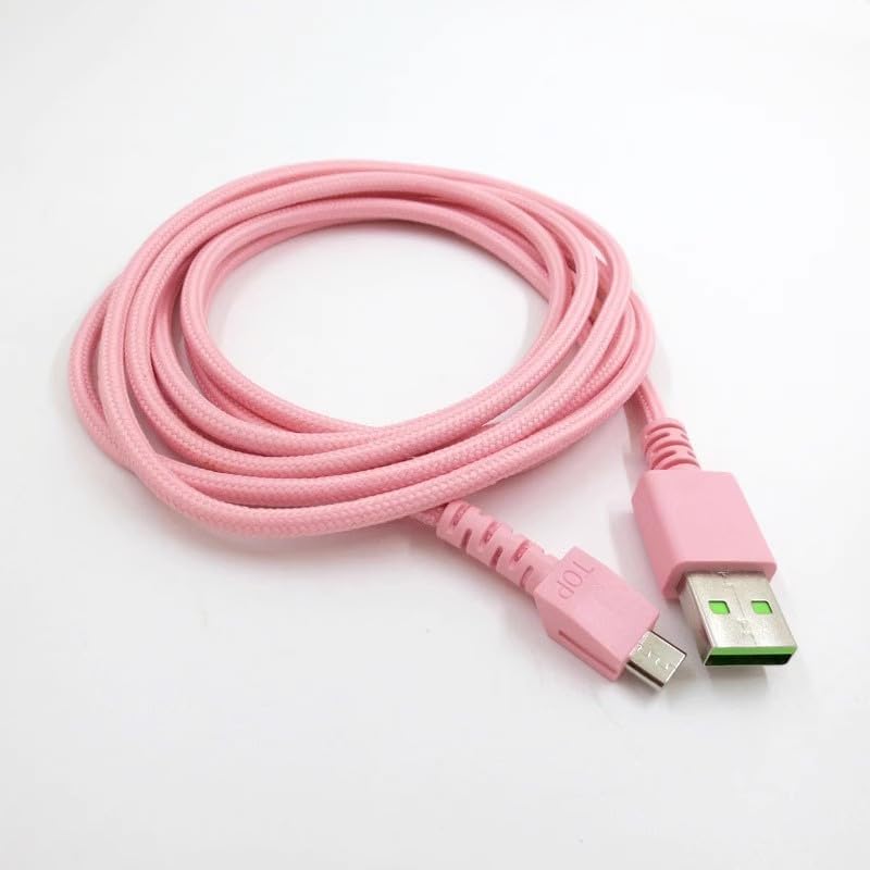 Aiivioll Wireless Mouse USB Charging Cable 1.8M Suitable for Razer Viper Ultimate, Basilisk Snake Ultimate, Viper V2 Professional, with Nylon Braided Cable, Durable and Fast Charging (Pink)