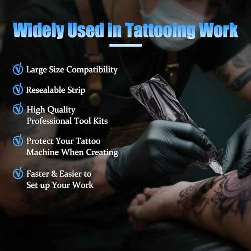 200PCS Tattoo Pen Covers with Self-adhesive Strip 4PCS Tattoo Grip Wrap Bandages Tattoo Machine Bags Tattoo Supplies Accessories (Black, 200pcs Bags+4pcs Tape)