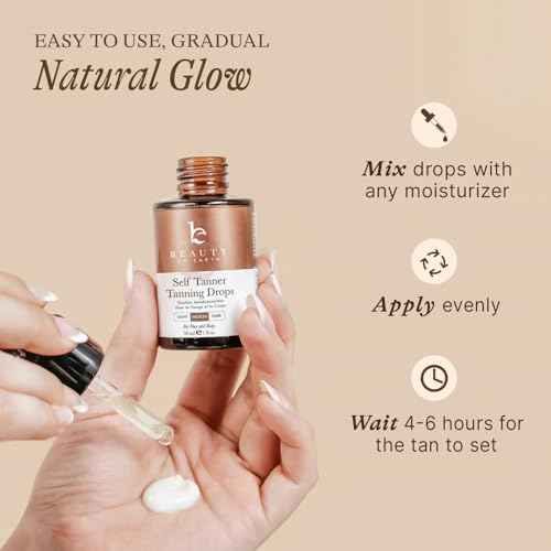 Self Tanning Drops - USA Made with Natural & Organic Ingredients, Medium Face Tanning Drops to Add to Lotion, Moisturizing Bronzing Tanner for Face & Body, Toxin Free Tanner for Fake Tan
