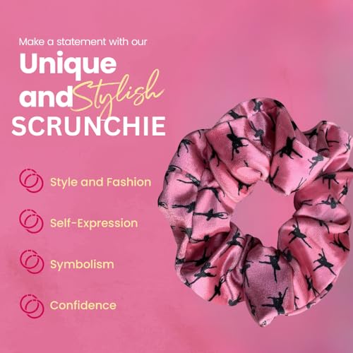Pink Dance Scrunchie, Girls Hair Accessory with Dancer Silhouette Design, Durable Ballet Elastic Hair Tie, Gift for Recitals & Ballerinas