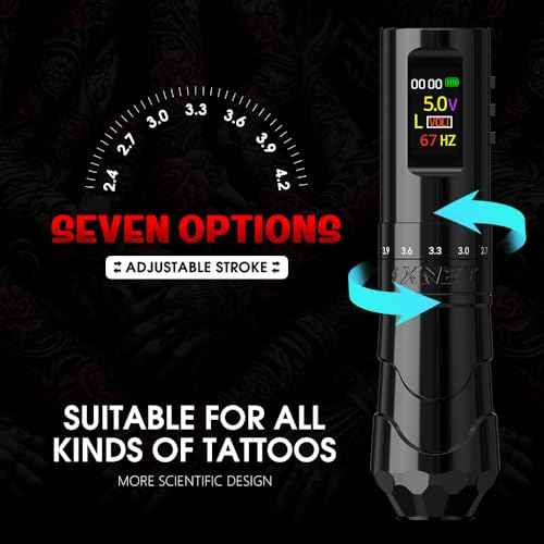 Tattoo Gun Kit£¬Xnet Void Tattoo Machine with 7 Adjustable Strokes, Professional Tattoo Guns with Extra 1800 mAh Battery£¬20pcs X-ray Mixed Sizes Cartridge Needles for Tattoo Artists