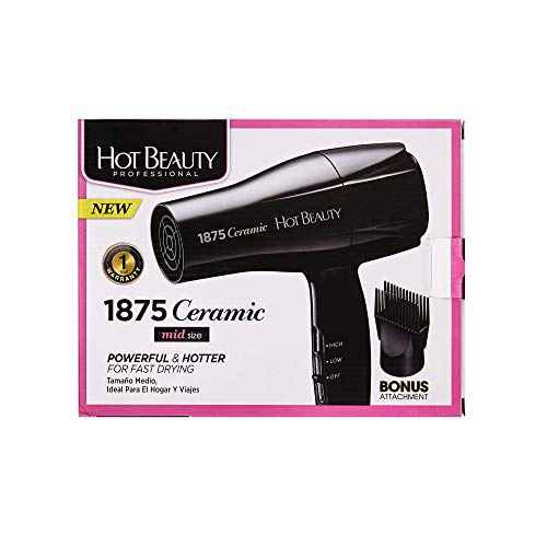 1875 Ceramic Hair Dryer, Powerful Fast Drying, Multi-Setting with Comb Attachment, Additional Detangler Included, Slide Bar Switch, Compact for Home & Travel (Black)