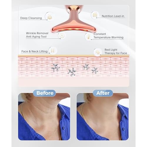 Light Based Face-Neck-Massager - 7 Color Portable Facial Massager for Skin Care, Rose Gold