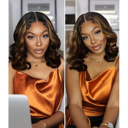 Brown Highlighted Wig Human Hair Wigs for Black Women Glueless Wigs Human Hair Pre Plucked Pre Cut Pre Bleached 6X5 HD Lace Closure ready to wear wigs glueless human hair Wigs 180% Density 12inch