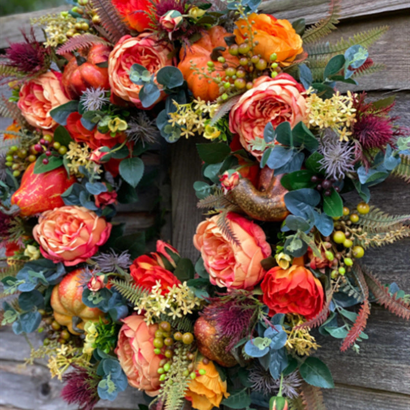 Autumn Peony Halloween Pumpkin Wreath Home Decor - 40x40cm & 30x30cm