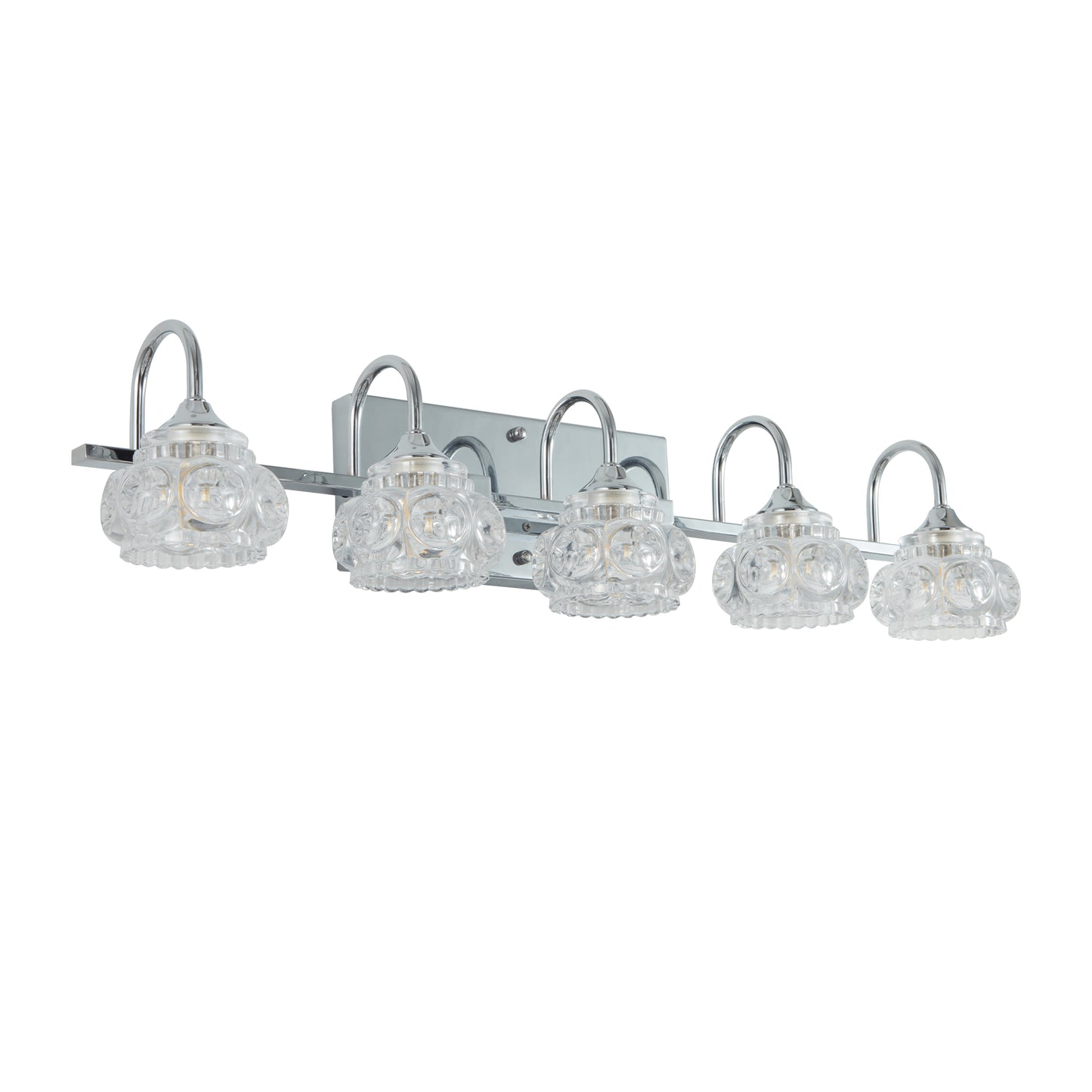 Nickel Finish Vintage Crystal Vanity Light - 5-Light Bathroom Fixture with Glass Shades