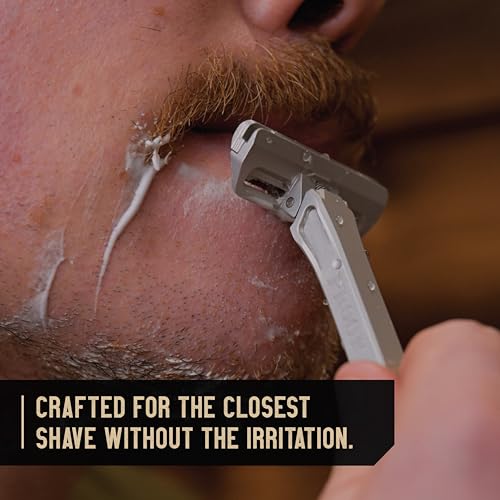 Proof Single Blade Razor for Men Pivoting Head Made in USA - CNC Machined Aluminum Easy Blade Replacement - Includes Genuine Leather Travel Case and Safety Razor Blades