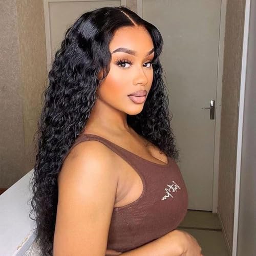 Closure Human Hair 5x5 HD Lace Closure Human Hair Clsoure Deep Wave Transparent HD 5x5 Lace Closure Deep Curly Closure Raw Virgin Human Hair Pre Plucked Natural Black 1B Color 22 Inch