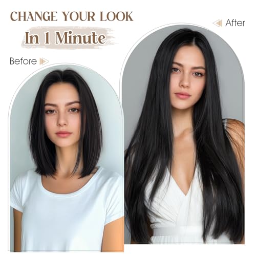 Elailite Clip in Hair Extensions Real Human Hair Double Weft Thick 8pcs Weft Natural Black 18 Inch 140g Remy Hairpieces Balayage Full Head Straight for Women