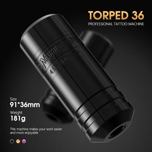 Ambition Torped 36mm Rotary Tattoo Pen Machine with Original 5.5mm Stroke Brushless Motor Tattoo Cartridge Gun Supply for Professional Tattoo Artists (Black)