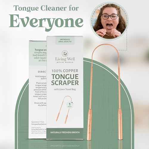 Living Well with Dr. Michelle Copper Tongue Scraper - Premium Metal Tongue Cleaner for Adults & Kids - Eliminate Bad Breath & Enhance Oral Hygiene - Includes Travel Bag