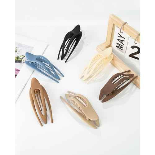 6 Pcs Large French Style Curved Claw Clips, 5" Strong Hold No-Slip Grip Duckbill Hair Clamps for Thick Hair, Neutral Color for Women and Girls