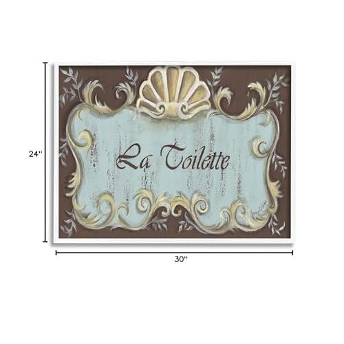 Stupell Industries La Toilette Aqua and Brown Scallop Shell Crest, Design by Bonnie Wrublesky White Framed Wall Art, 24 x 30