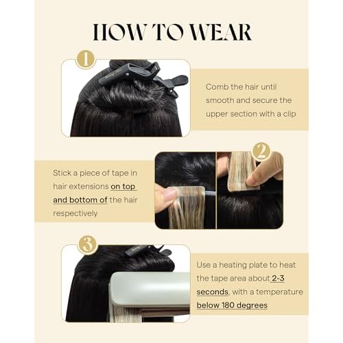 Ve Sunny Tape in Hair Extensions Real Human Hair Invisible Remy Human Hair Straight Tape Ins Double Sided Natural Black Ombre Dark Brown Balayage Ash Blonde 24 inch 20Pcs 50G