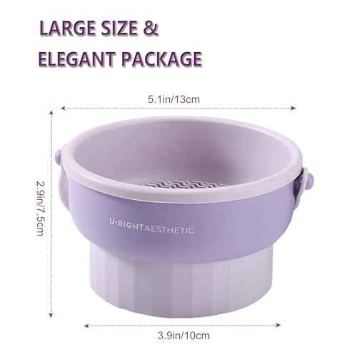 3 in 1 Brush Cleaning Mat with Brush Drying Holder, Silicone Makeup Brush Cleaner Mat Make Up Brush Cleaning Bowl Cosmetic Brush Washing Tool for Makeup Brush, Sponge, Powder Puff (Purple)