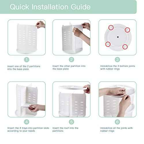 360 Rotating Makeup Organizer,DIY Adjustable Spinning Holder,Foldable Cosmetic Storage Display box,Large Capacity Make up Caddy Shelf,Fits Countertop Vanity and Bathroom (WHITE)