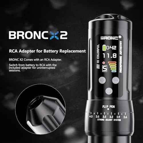 BRONC X2 Wireless Tattoo Pen Machine 2,000mAh Battery - 6 Adjustable Strokes, Rotary Cartridge Tattoo Machine Gun with Replacement Power Supply - for Tattoo Artists (Black)