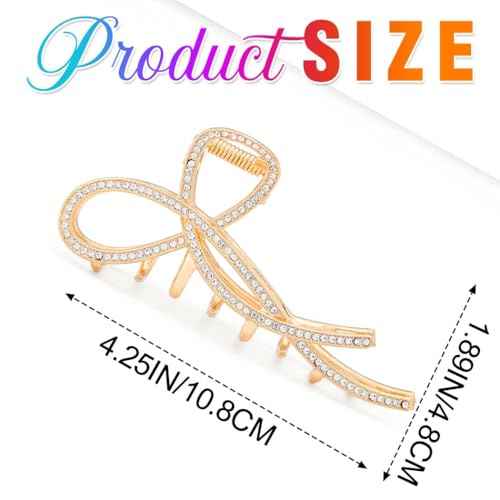 BARTOSI Bow Claw Clips Gold Metal Hair Clips Medium Hair Claw Hair Accessories for Women and Girls (Pack of 2)