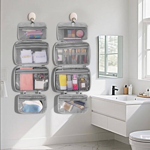 Travel waterproof folding toiletry bag, makeup bag, dry wet separation travel storage bag (gray)